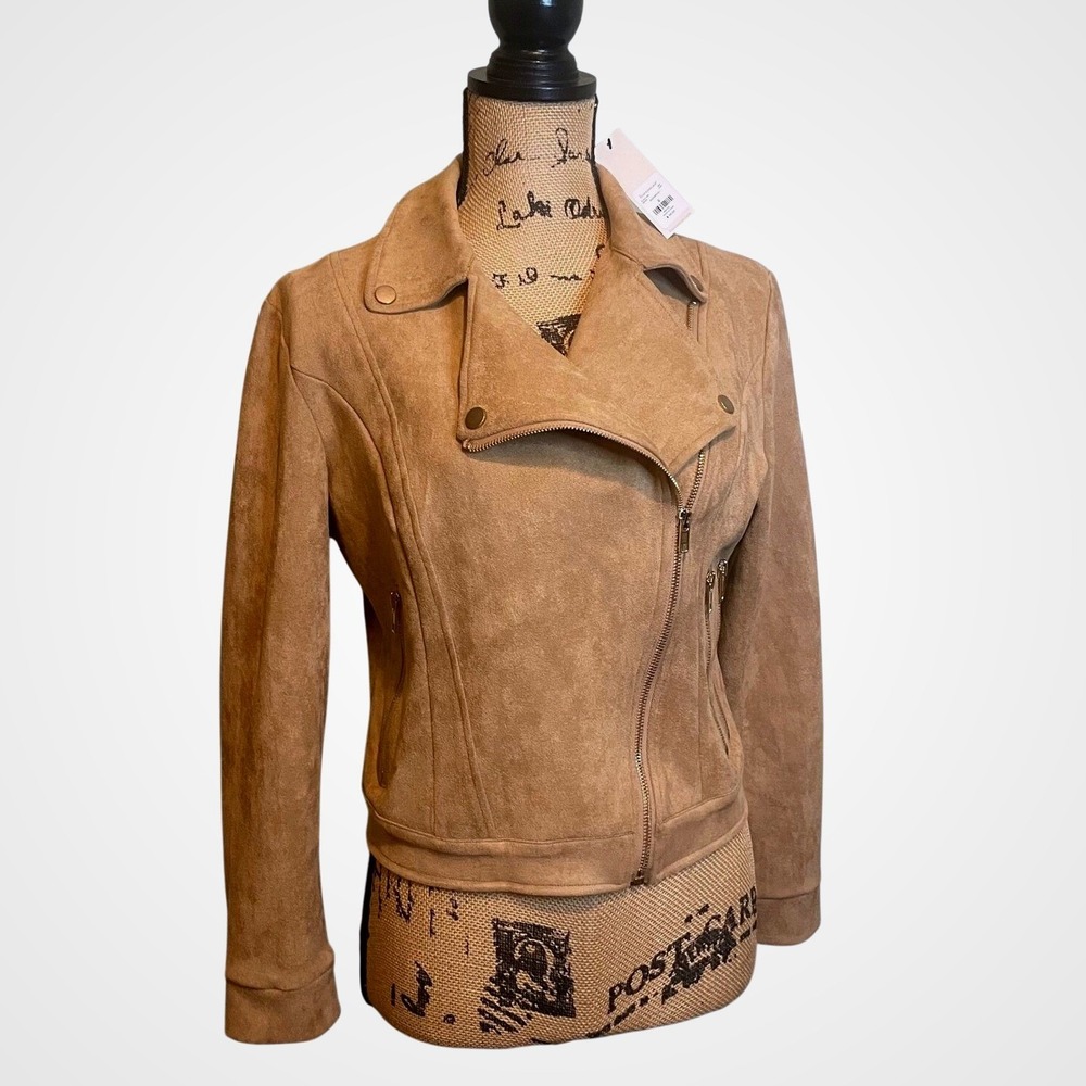 NWT Francesca's ALYA Suede Leather Bikercore Biker Moto Jacket Brown Small